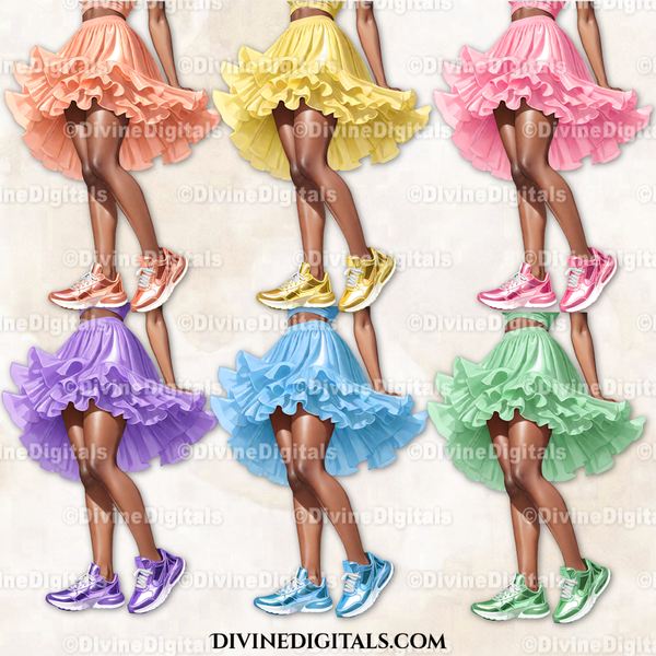 Sneaker Ball Legs Ruffled Skirt Tutu Fashion Party Pastels DARK Tone Clipart Digital Download