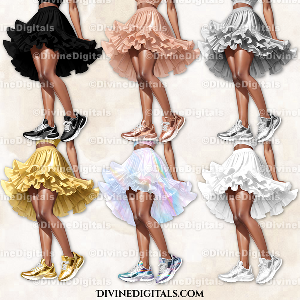 Sneaker Ball Legs Ruffled Skirt Tutu Fashion Party Metallics DARK Tone Clipart Digital Download