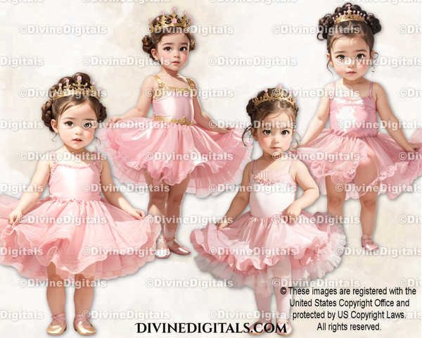 Princess Ballerina Pink Tutu Gold Crown Baby Girl Light Tone
