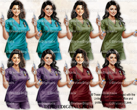 Nurses Fashion Illustration Scrubs Light Tone Women Clipart Digital Images Instant Download