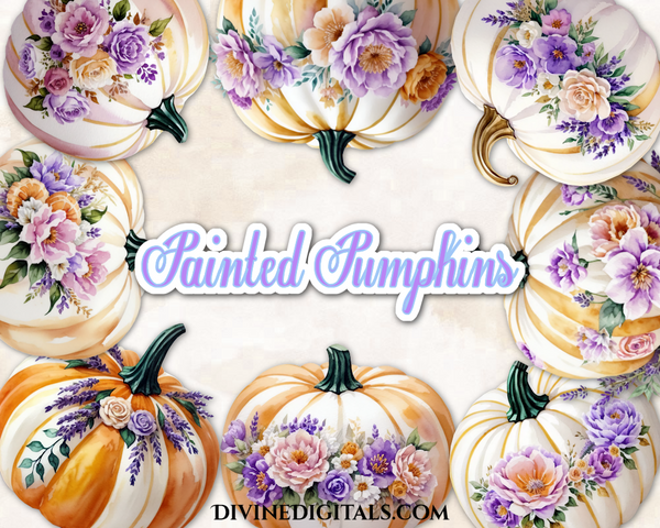 Floral Painted Pumpkins Lavender Blush Pink Ivory
