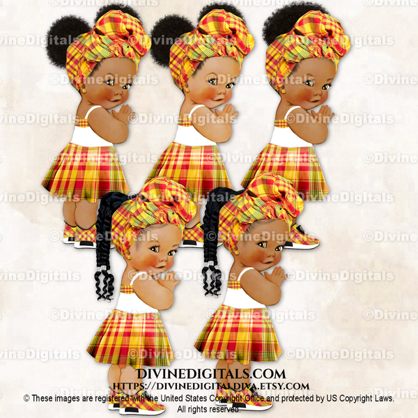 Madras Plaid Pattern Skirt Dress Head Scarf Red Yellow Sneakers White Shirt Baby Girl Babies of Color