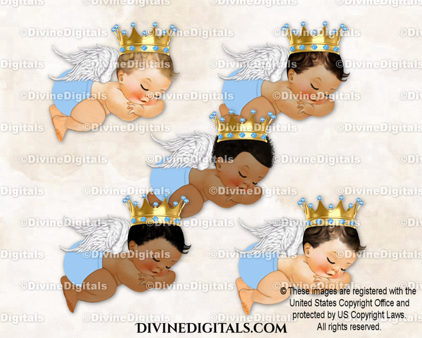 Sleeping Angel Wings Light Blue Gold Crown Baby Boy