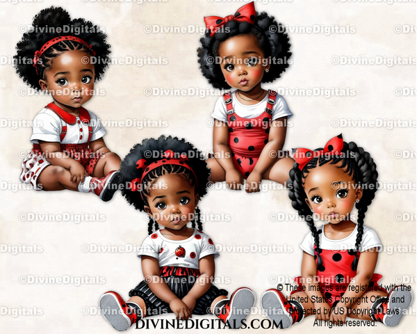 Ladybug Theme Red Black Dot Sitting Baby Girl Babies of Color