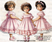Little Girl Toddler Pink & White Summer Dress Fashion Curly Hair Watercolor Clipart Images