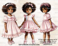 Little Girl Toddler Pink Summer Dress Fashion Curly Hair Watercolor Clipart Images