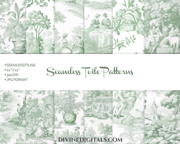 Seamless Antique Green Verte Toile Scrapbooking Journaling Backgrounds Digital Paper Printable Tiling | Instant Download CU