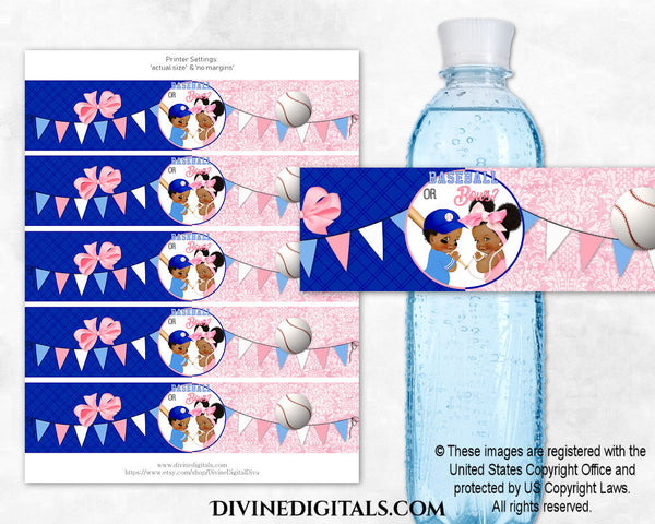 Water Bottle Labels Baseball or Bows Pink Royal Blue Basketball Baby Boy Girl