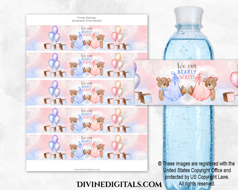 Personalized Teddy Bear Theme Water Bottle Label