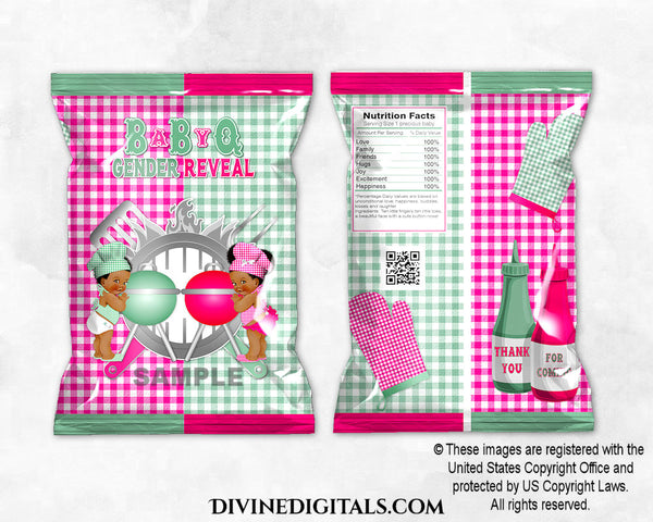 Little Chef Chip Bag Wrapper BabyQ Green Hot Pink BBQ Gender Reveal | Boy Girl DARK Puffs