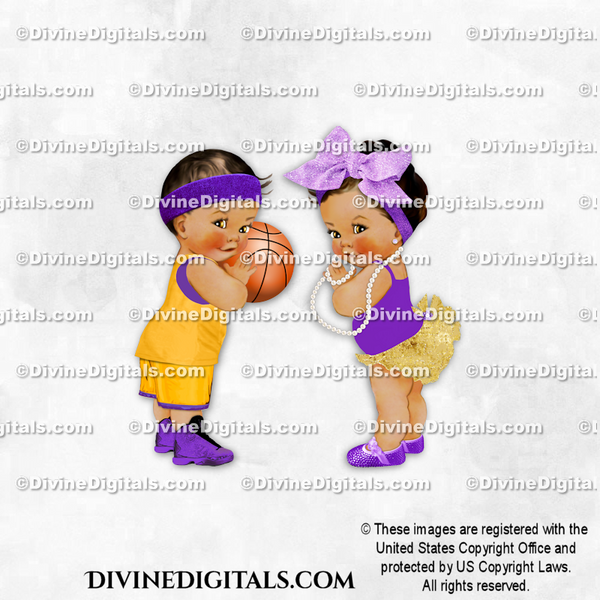 Free Throws or Bows Basketball Purple Gold Gender Reveal Baby Boy Girl MEDIUM