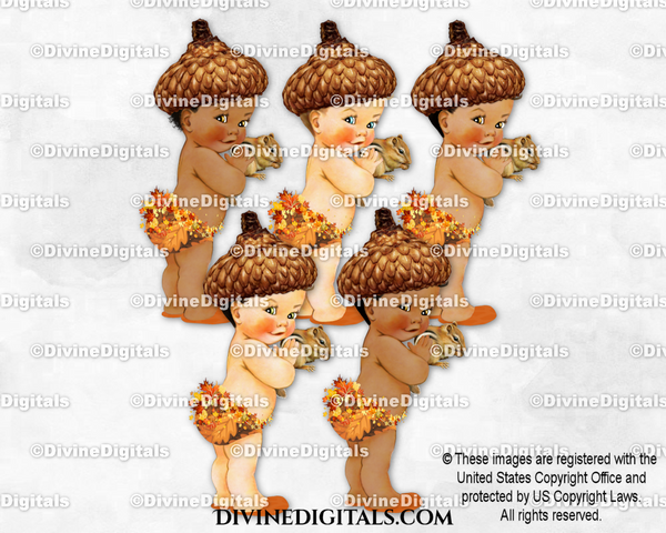 Little Prince Fall Autumn Leaves Acorn Cap Holding Chipmunk Woodland Forest Orange Rust Brown | Baby Boy