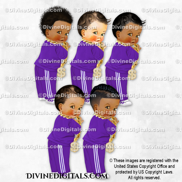 Hip Hop Purple Tracksuit Sneakers Gold Chain Baby Boy Clipart