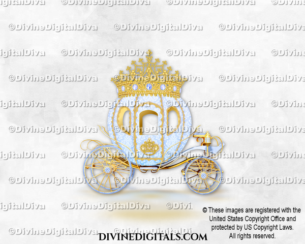 Cinderella Carriage Coach Light Blue Gold Diamond Crown Tiara