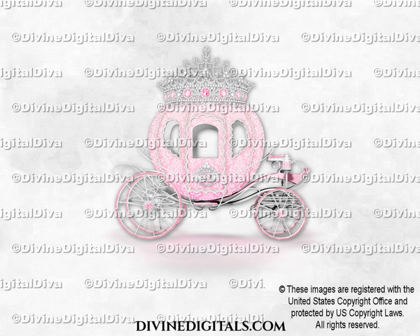 Cinderella Carriage Coach Pink Silver Diamond Crown Tiara