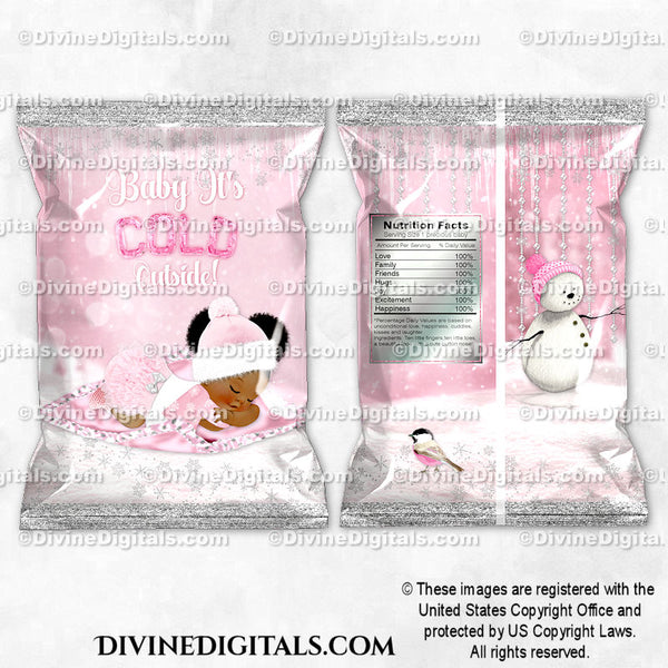 Baby It's Cold Outside Chip Bag Wrappers Pink Silver Snow Girl DARK Puffs