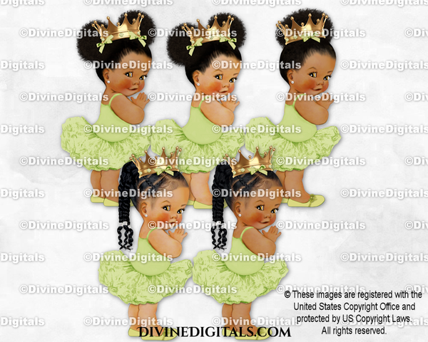 Princess Ballerina Spring Green Tutu Gold Crown Baby Girl Babies of Color