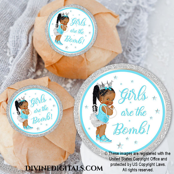 Girls are the Bomb! Bath Bomb Labels 3" Circles Printable Water Bottle Labels Baby Girl DARK