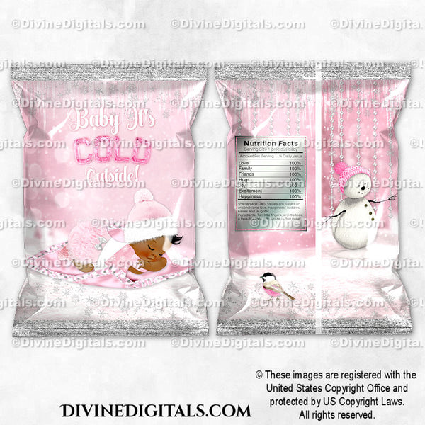 Baby It's Cold Outside Chip Bag Wrappers Pink Silver Snow Girl DARK