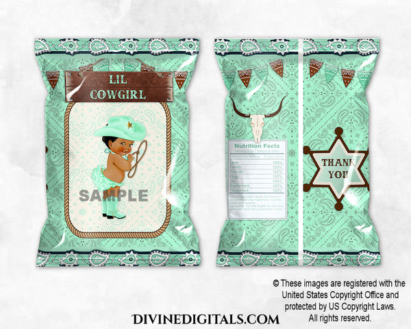 Lil Cowgirl Mint Green Chip Bag Wrappers Hat Boots Lasso Girl DARK