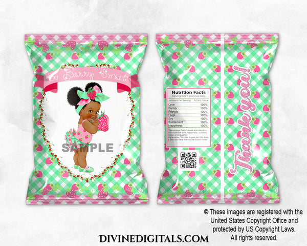 Chip Bag Wrapper So Berry Sweet Strawberry Light Pink Mint Green Baby Girl DARK Puffs