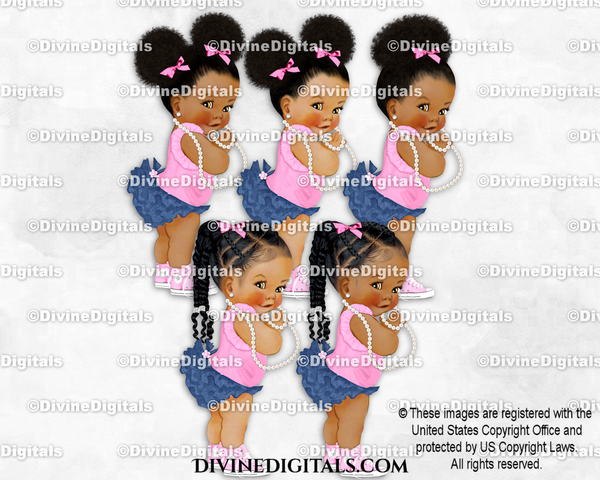 Ruffle Pants Pink & Denim Pearls Sneakers Baby Girl Babies of Color