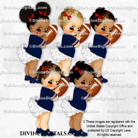 Football Player Navy Blue Red White Jersey Cleats Ball Baby Girl