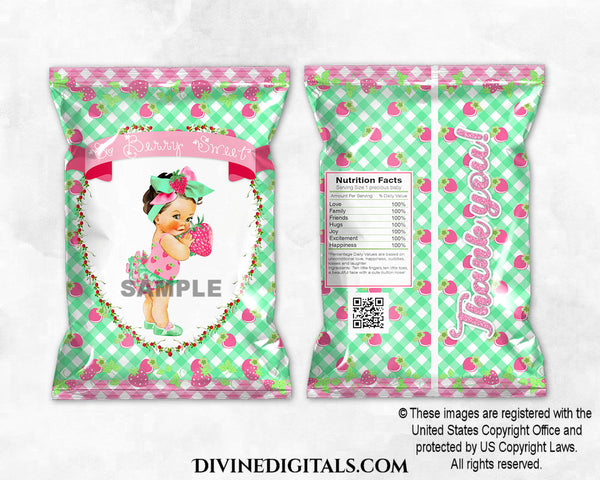 Chip Bag Wrapper So Berry Sweet Strawberry Light Pink Mint Green Baby Girl LIGHT