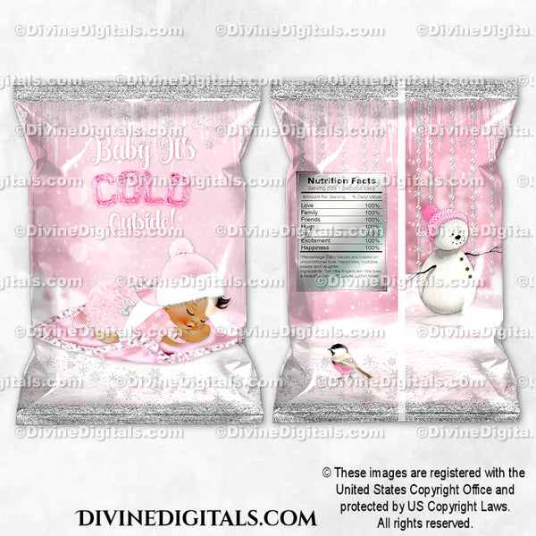 Baby It's Cold Outside Chip Bag Wrappers Pink Silver Snow Girl MEDIUM