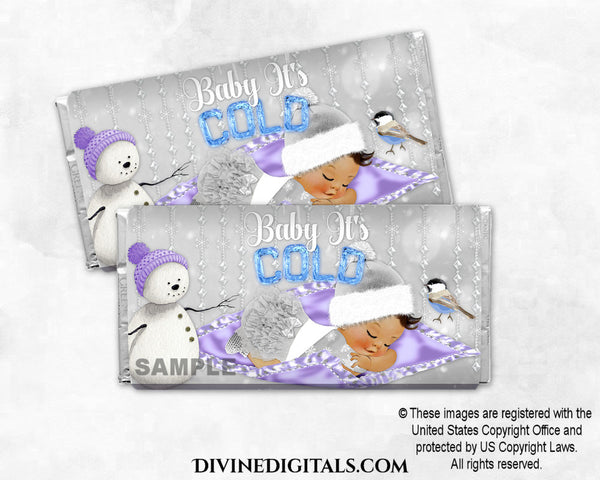 Baby It's Cold Outside Candy Bar Wrappers Silver Blue Lavender Snow Girl MEDIUM