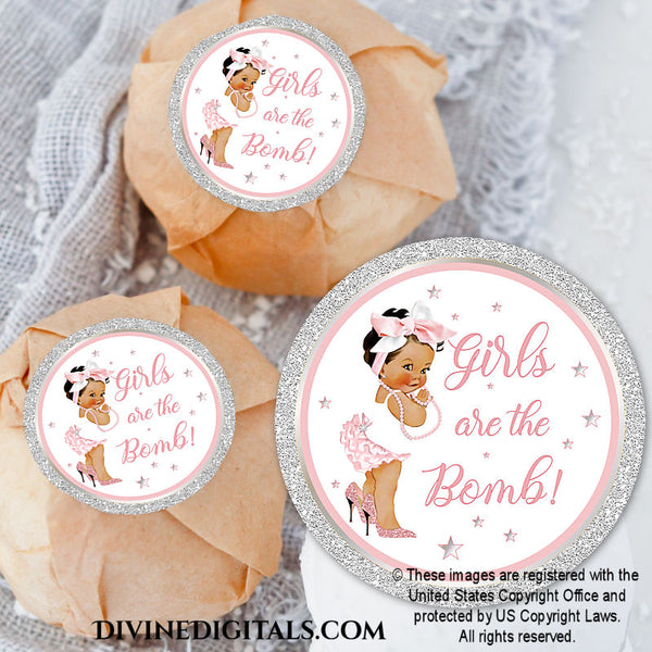 Girls are the Bomb! Bath Bomb Labels 3" Circles Pink Silver Printable Water Bottle Labels Baby Girl MEDIUM