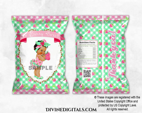 Chip Bag Wrapper So Berry Sweet Strawberry Light Pink Mint Green Baby Girl MEDIUM