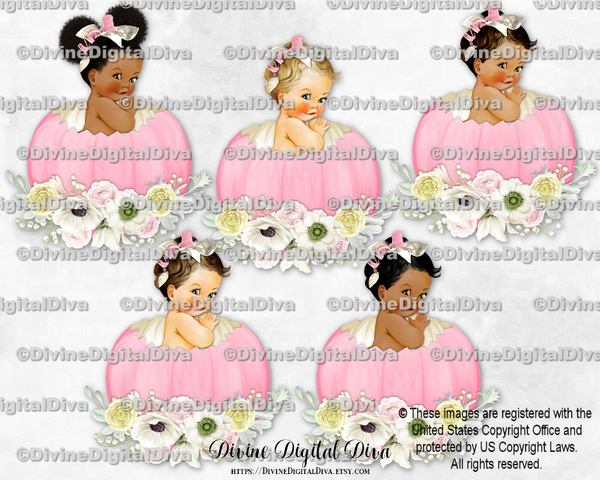Pumpkin Patch Pink Ivory Sitting in a Pumpkin Floral Baby Girl
