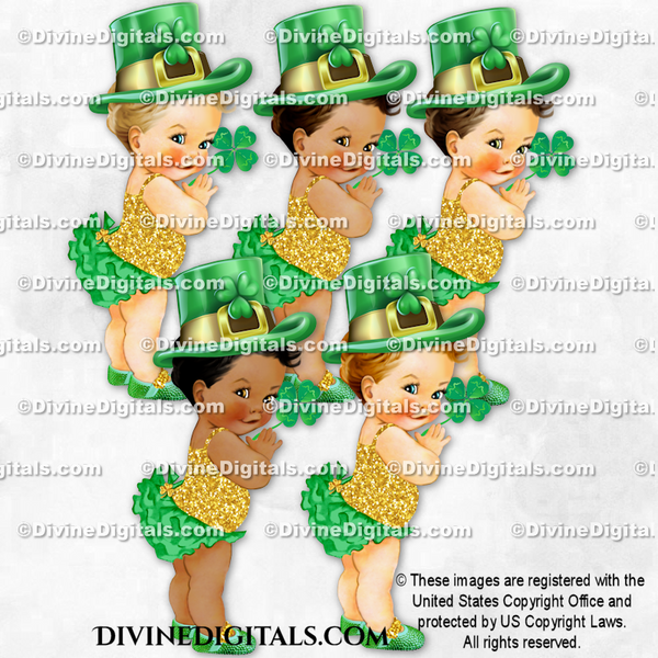 St. Patrick's Day Ireland Irish Green Gold Glitter Top Hat Clover Baby Girl
