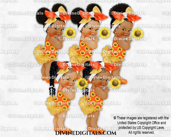 Sunflower Orange Gold White Big Bow Baby Girl Babies of Color