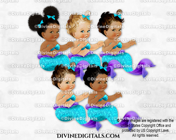 Sitting Mermaid Turquoise & Purple Baby Girl