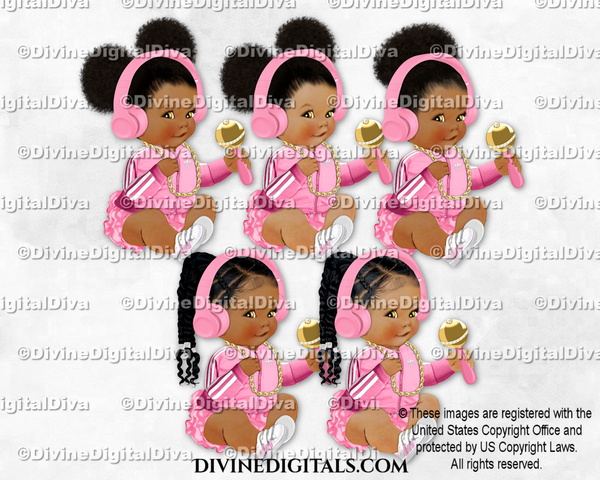 Hip Hop Pink Tracksuit Sneakers Gold Chain Headphones Rattle Sitting Baby Girl Babies of Color