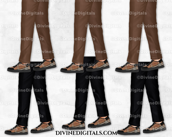 Sneaker Ball Men's Legs Black Brown Trousers Fashion Party Clipart Digital Download