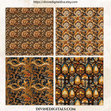 Renaissance & Roses Gold Scrolls Stained Glass Jewels Digital Papers Seamless Patterns Maximalist Backgrounds Wallpaper Instant Download CU