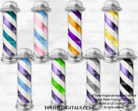Watercolor Barber Pole Clipart Black Purple Blue Yellow Teal Pink Silver Fades or Braids Gender Reveal Decorations