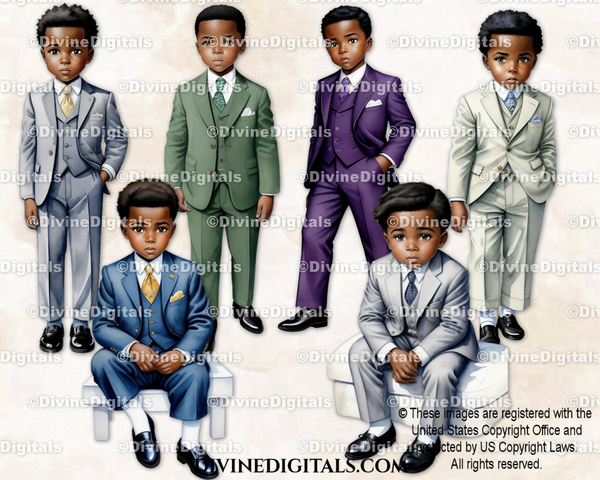 Little Boy Toddler Dress Suit African American Watercolor Clipart Images