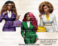 Business Fashion Ladies in Suits Ladies of Color Dark Tone Women Clipart Digital Images Instant Download