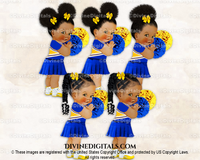 Cheerleader Uniform Royal Blue & Yellow Sneakers Pom Poms Bows Baby Girl Babies of Color