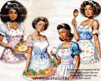 Retro Housewives Pinups Cooking | Woman of Color | Digital Images Clipart Instant Download