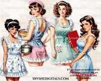 Retro Housewives Pinups Cooking | Light Skin Tone | Digital Images Clipart Instant Download