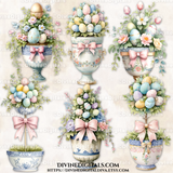 Easter Topiary Eggs Florals Pastels Chinoiseries Pink Bows Clipart Images Digital Download