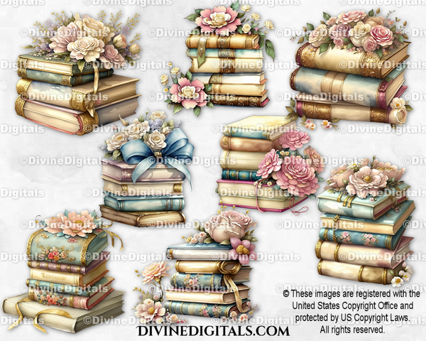 Antique Books with Flowers Scrapbooking Journaling Collage