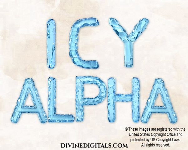 Icy Cold Winter Theme Alphabet Set Blue Letters and Numbers 36 Files | Printable Clipart Digital Files | Instant Download