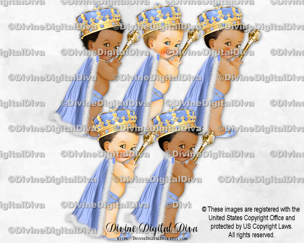 Little Royal Prince Light Blue Gold Crown Cape Scepter Baby Boy