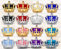 Ornate Jewelled Crowns Gold & Silver Royal Blue Red Purple Pink Teal Light Blue Black White Clipart Instant Download